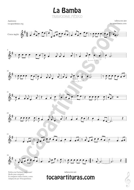  Corno Inglés Partitura de La Bamba Sheet Music for English Horn Music Scores