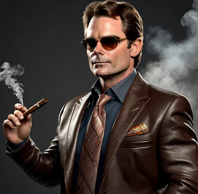 Jeff Gordon sporting brown leather blazer, dark sunglasses and smoking gar