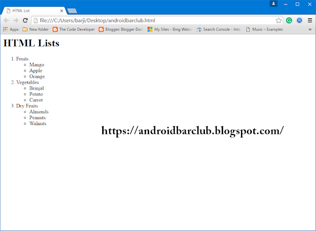 HTML List Tags