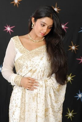 Charmi in white designer saree blouse