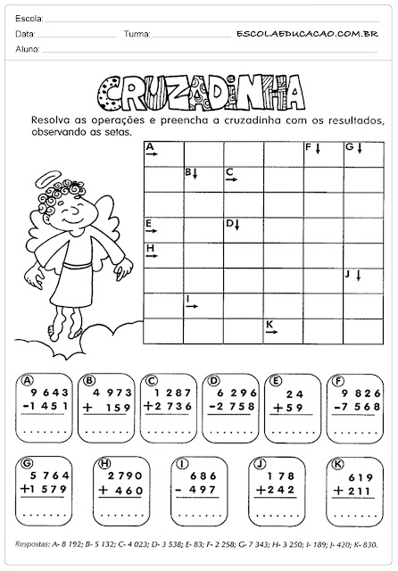 Matemática para o 4º ano cruzadinha