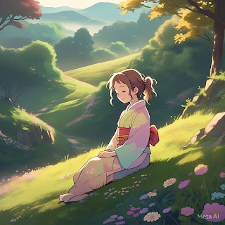 A Ghibli-style dreamy landscape with soft colors and magical lighting