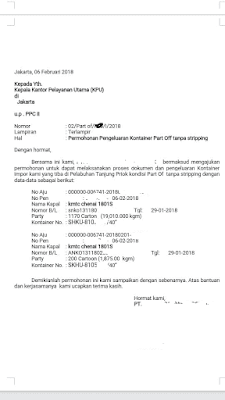 Contoh Surat Pengajuan Permohonan Part off Container ke Bea Cukai Indonesia