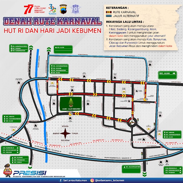 Catat! Ini Rekayasa Arus Lalu lintas Karnaval HUT RI ke 77 dan Hari Jadi Kebumen 