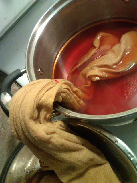 kitchen towel dyeing with yellow onion skins