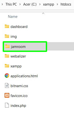 copying jamroom installer inside xampp htdocs folder