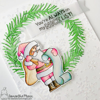 Always on the Nice List Card by Samantha Mann for Newton's Nook Designs, Christmas, Christmas Card, Card Making, Die Cutting, Santa, Handmade Cards, #newtonsnook #newtonsnookdesigns #cardmaking #christmas #santa #christmascard