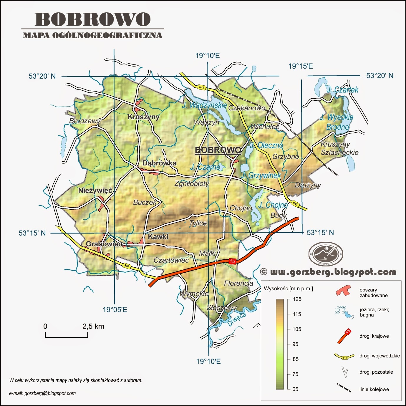 Mapa ogólnogeograficzna gminy Bobrowo