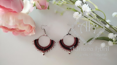 Pendientes en macramé, aros, aretes, Earrings, hoops, earrings in macramé by #AdrianaAbril