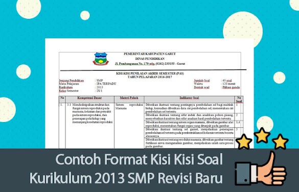 Contoh Format Kisi Kisi Soal Kurikulum 2013 Smp Revisi Baru
