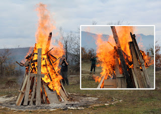 Taking photographs of the fire, and each other