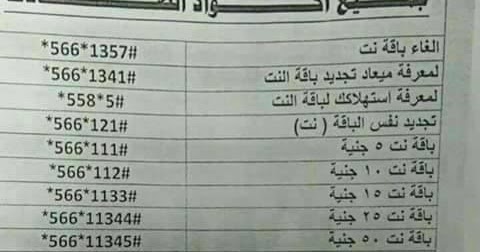 جميع اكواد الهاتف المحمول لشبكات فودافون واتصالات والاستعلامات