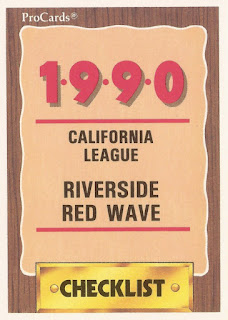 Riverside Red Wave 1990 ProCards checklist cover card