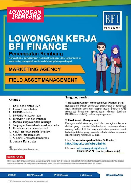 Lowongan Kerja Field Asset Management dan Marketing Agency BFI Finance Rembang