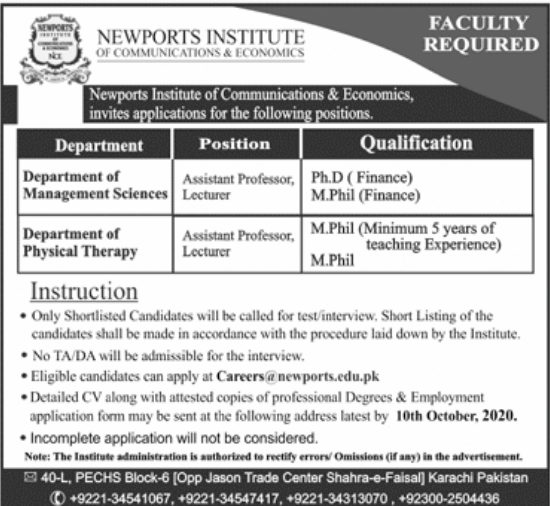 Newports Institute of Communication & Economics Jobs September 2020