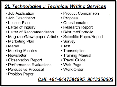 Technical Writing :: SL Technologies :: +91-8447584995, 9013350609, 8181069069