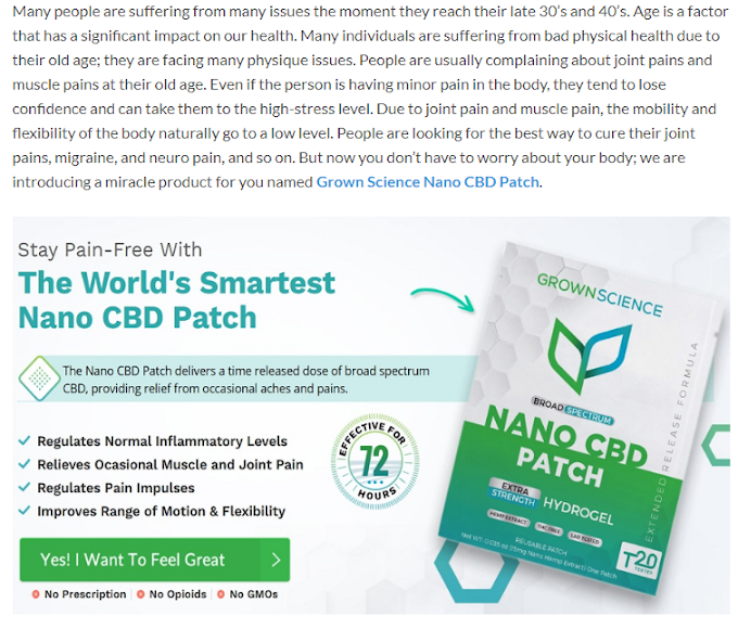 Grown Science Nano CBD Patch {@NANO CBD PATCH} No Safe & Effective - All Natural Non-GMO Ingredients