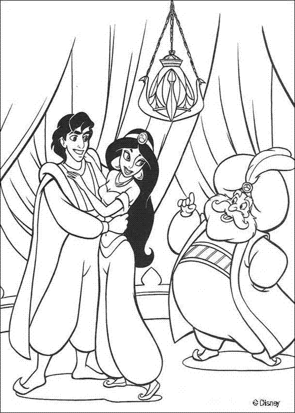 Download Disney Cartoon Coloring Pages "Princess Jasmine and Aladdin"