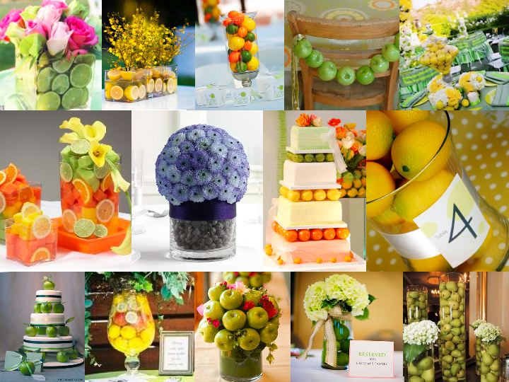 Use fruit as a accent to your centerpieces and flowers or as the main 