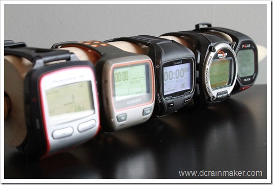 Garmin FR305, FR310XT, FR910XT, Timex Entrenador de nivel mundial y polar RCX5 comparación de tamaño Garmin FR305, FR310XT, FR910XT, Timex Entrenador de nivel mundial y polar RCX5 comparación de tamaño