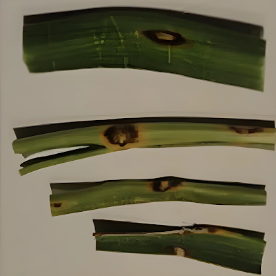 Symptoms of Pyricularia pathotypes appear on Festuca arundinacea, a secondary host plant.