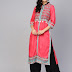 Women Pink & Sea Green Printed Straight Kurta