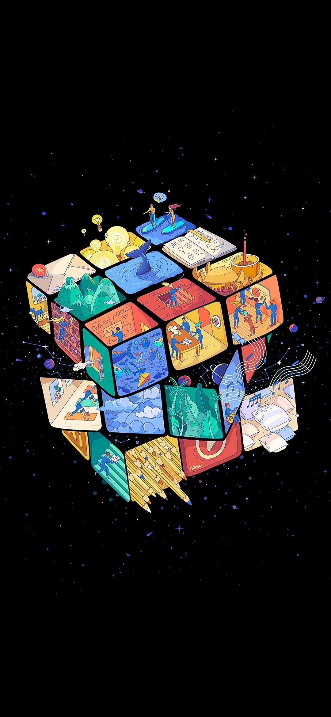 Rubik's cube of life illustration