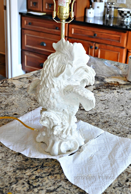 Chalk paint French rooster kitchen lamp linen shade makeover 