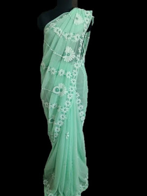 Green Chikankari Saree