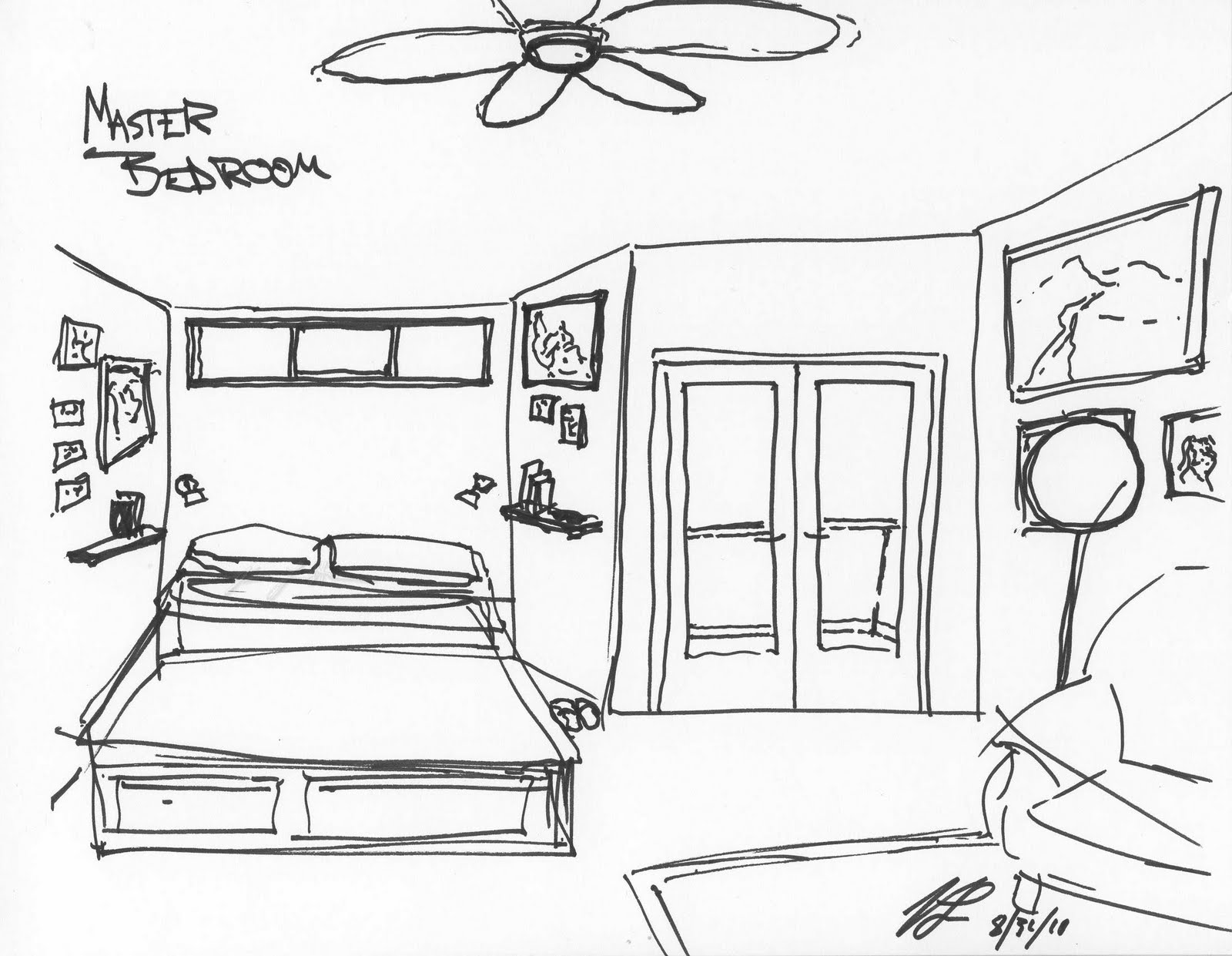 ... Fascinations: Sketch-a-day: Bridge, bedroom, Falling Water and such