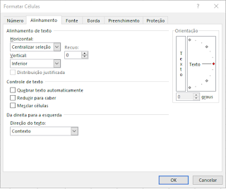 menu de formatação de célula do Excel