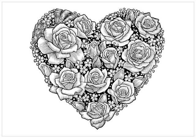 coloriage coeur rempli de roses