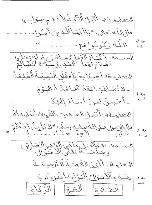 اختبار في مادة تربية اسلامية سنة الثانية ابتدائي