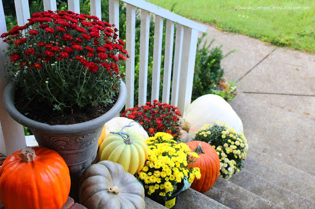 Farmhouse Style, Porch Decor, Mums, Pumpkins, Fall Decor