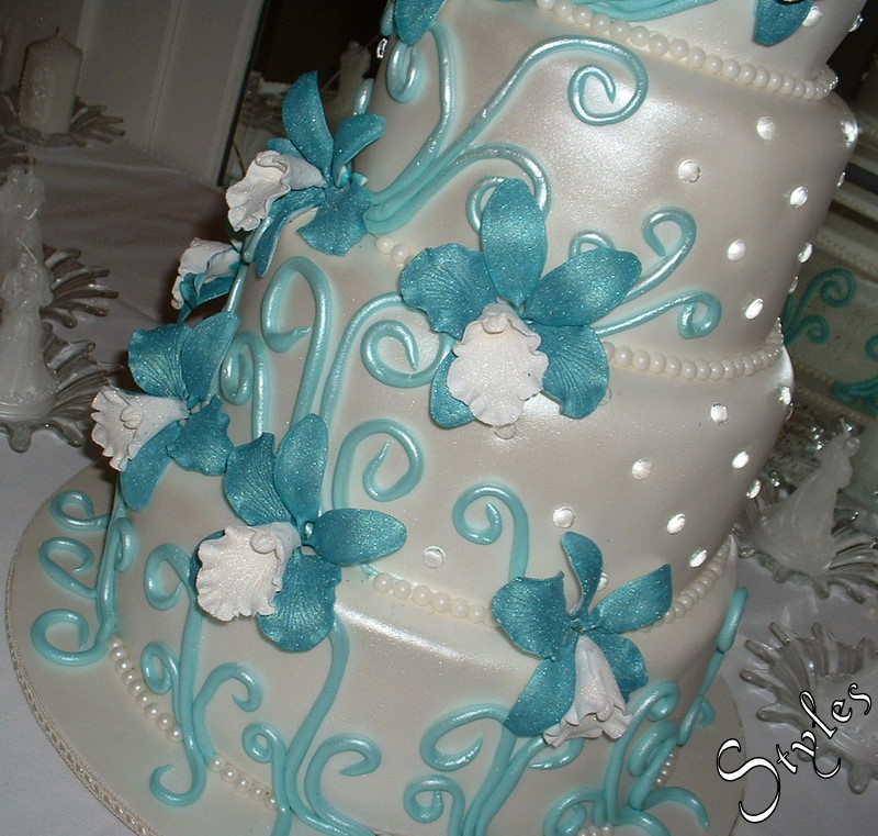 Wedding Cake Turquoise Orchids