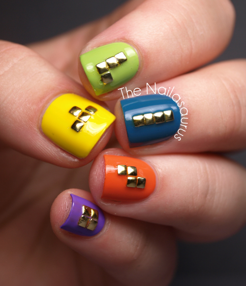 Studded Tetris Nail Art by The Nailasaurus