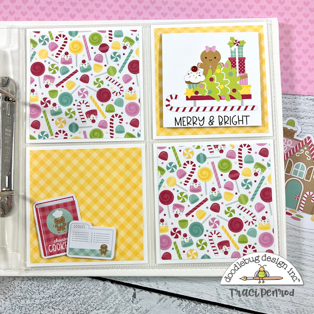 Christmas Scrapbook Layout with candies, recipe book, and a sled full of goodies