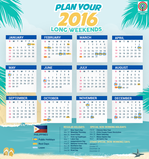 List of Philippine Holidays 2016 plan