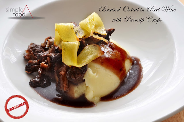 Braised Oxtail in Red Wine with Parsnip Crisps ~ Simple Food