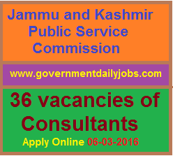 JKPSC RECRUITMENT 2016 APPLY ONLINE FOR 36 CONSULTANT POSTS