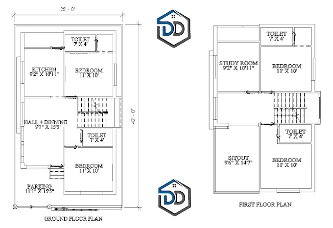 25 X 42 House Design | 1050 Sq ft House