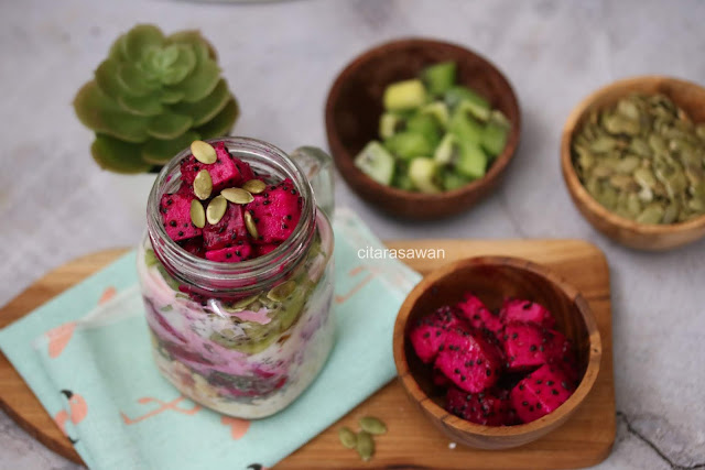 Overnight Oatmeal Kiwi Dragon Fruit ~ Resepi Terbaik