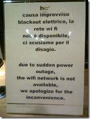 causa improvviso blackout elettrico, la rete wi fi non è disponibile, ci scusiamo per il disagio