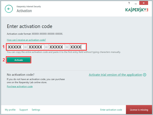 step2 activate Kaspersky key code online