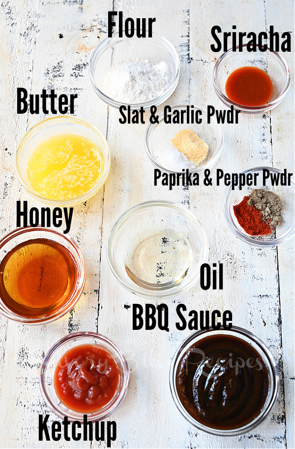 ingredients to make honey bbq wings