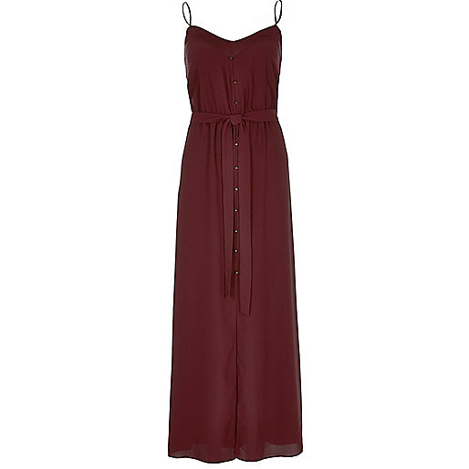 burgundy maxi dress, red button through dress, river island button strappy dress, 
