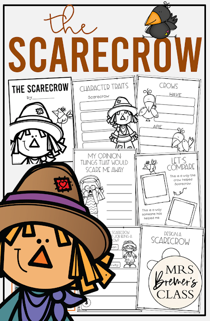 The Scarecrow book activities unit with book companion worksheets, literacy printables, lesson ideas, and a craft for fall in Kindergarten and First Grade