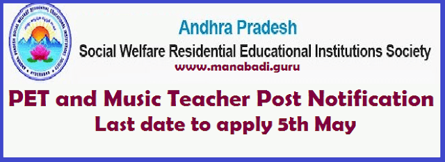 jobs, APSWREIS, Andhra Pradesh Social Welfare Residential Educational Institutions, AP Social Welfare Posts, PET, Music Teacher Post, APSWREI Society