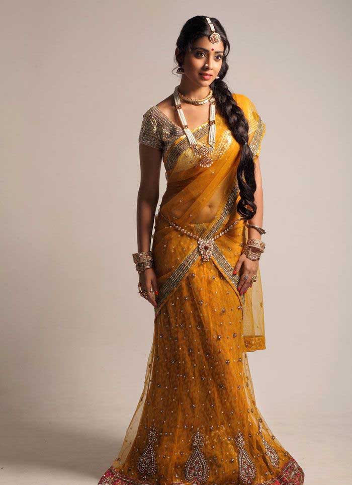 Shriya saran yellow Sari HOT pic - Shriya saran Traditional Saree LATEST PHOTOSHOOT