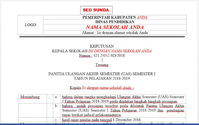 Contoh SK Panitia Dan Jadwal UAS / PAS Semester Ganjil , https://riviewfile.blogspot.com